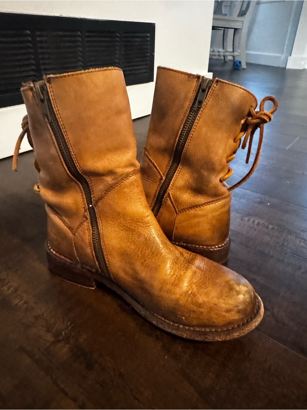 BED|STÜ Cheshire Distressed Leather Lace-Up Boots Brown Tan Size 6